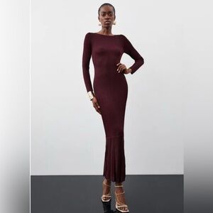 Karen Millen Deep Burgundy Maxi Sheer Slinky Dress Size: Large